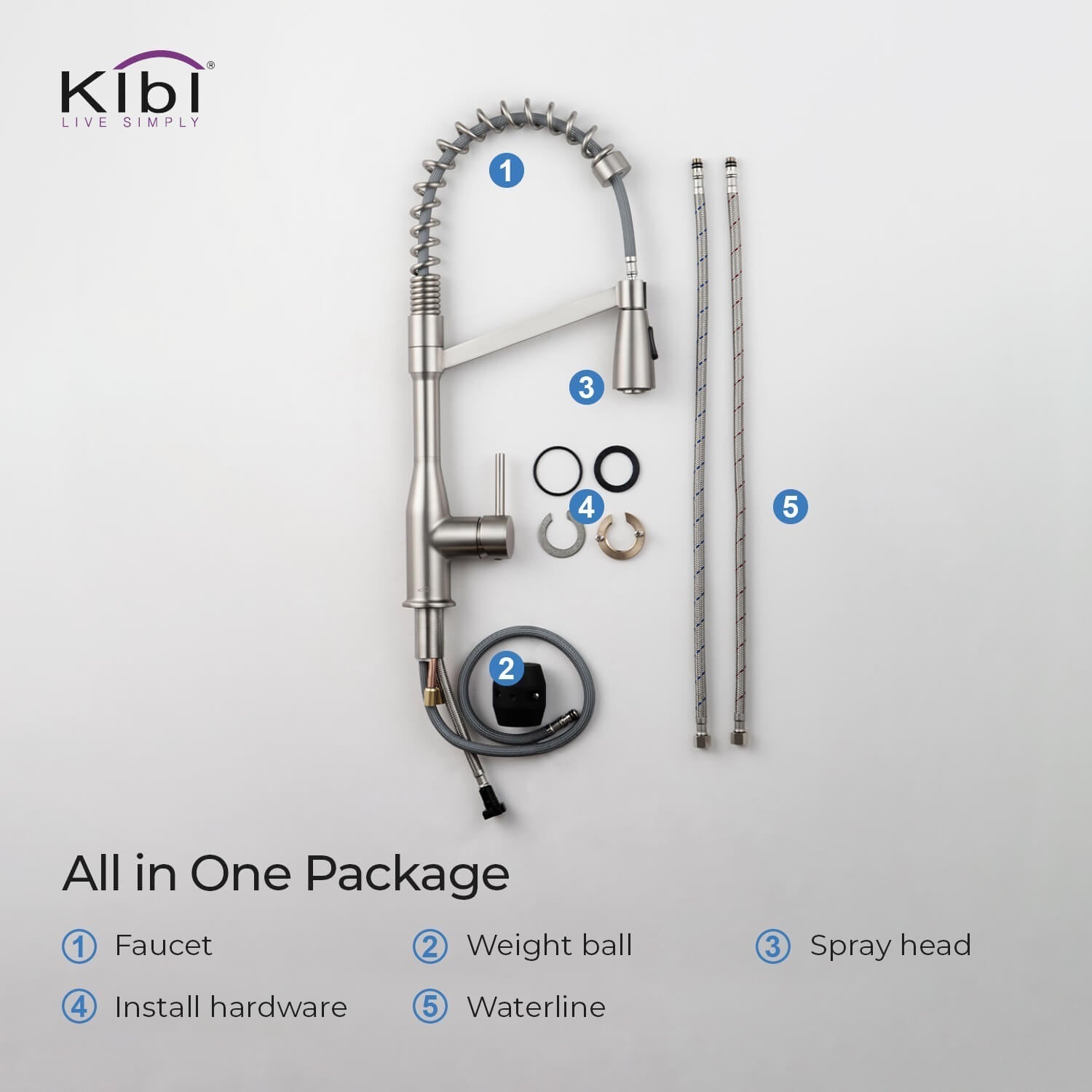 Kibi Largo Single Handle Pull Down Kitchen Faucet in Brushed Nickel Finish - KKF2006BN