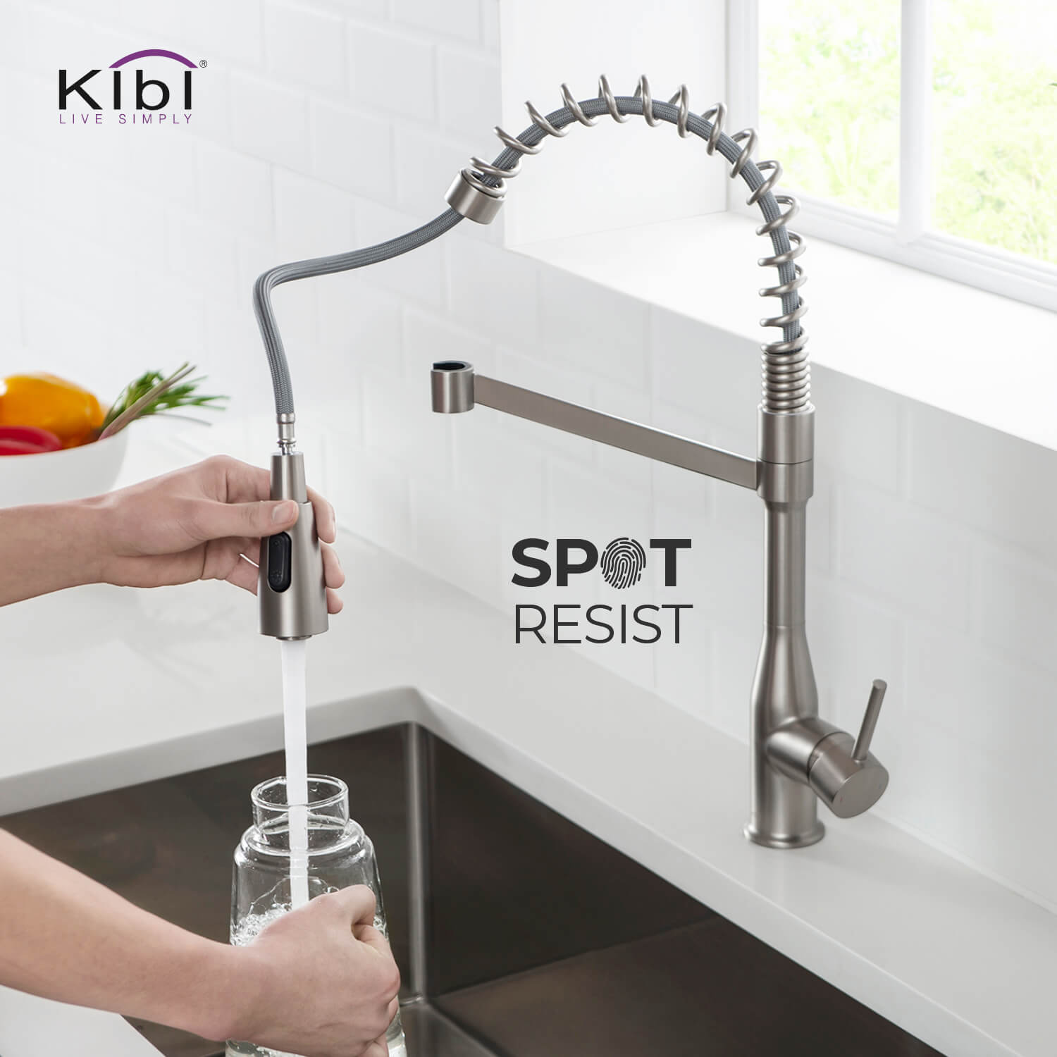 Kibi Largo Single Handle Pull Down Kitchen Faucet in Brushed Nickel Finish - KKF2006BN