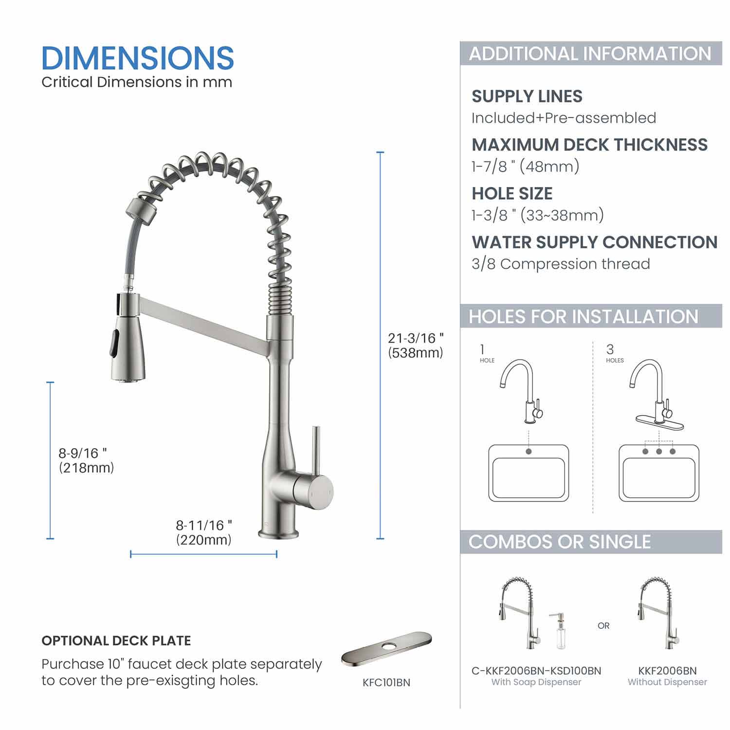 Kibi Largo Single Handle Pull Down Kitchen Faucet in Brushed Nickel Finish - KKF2006BN