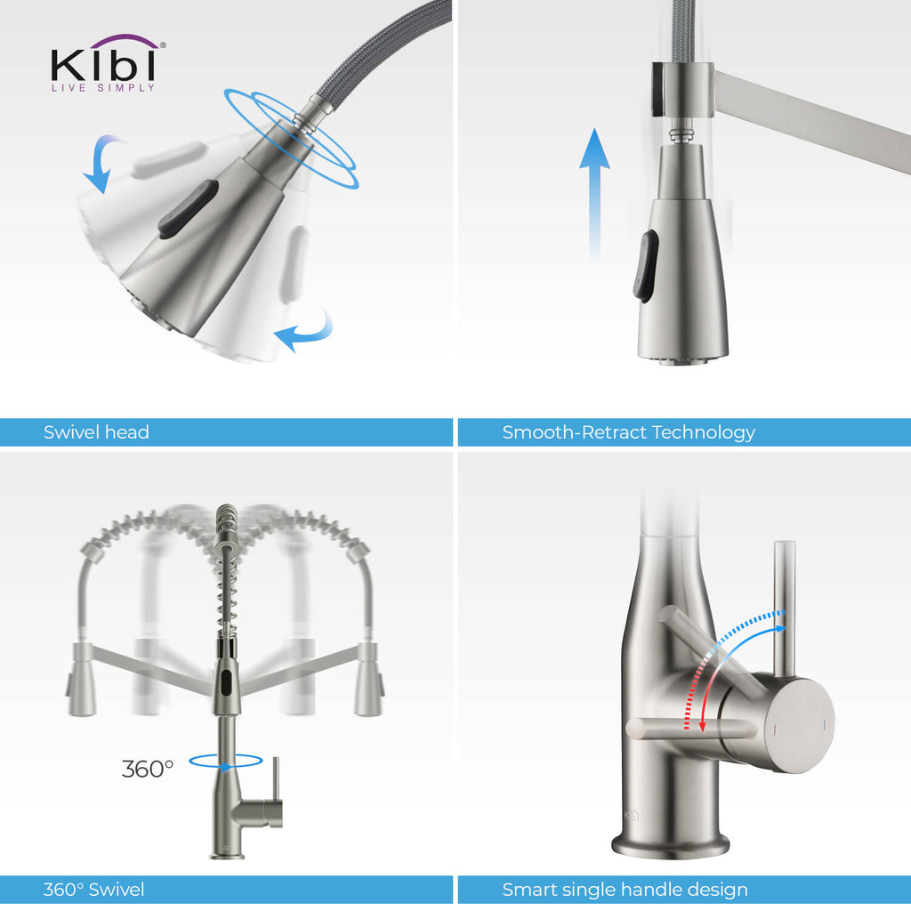 Kibi Largo Single Handle Pull Down Kitchen Faucet in Brushed Nickel Finish - KKF2006BN