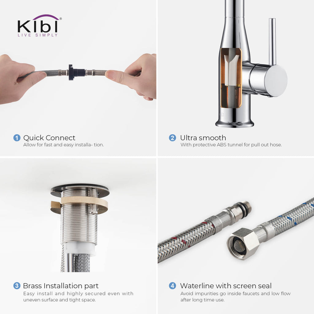 Kibi Largo Single Handle Pull Down Kitchen Faucet in Chrome Finish - KKF2006CH