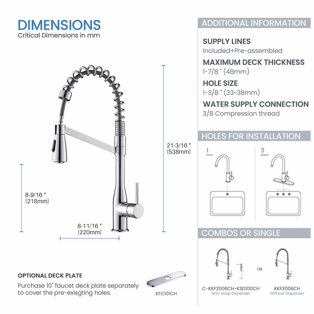 Kibi Largo Single Handle Pull Down Kitchen Faucet in Chrome Finish - KKF2006CH