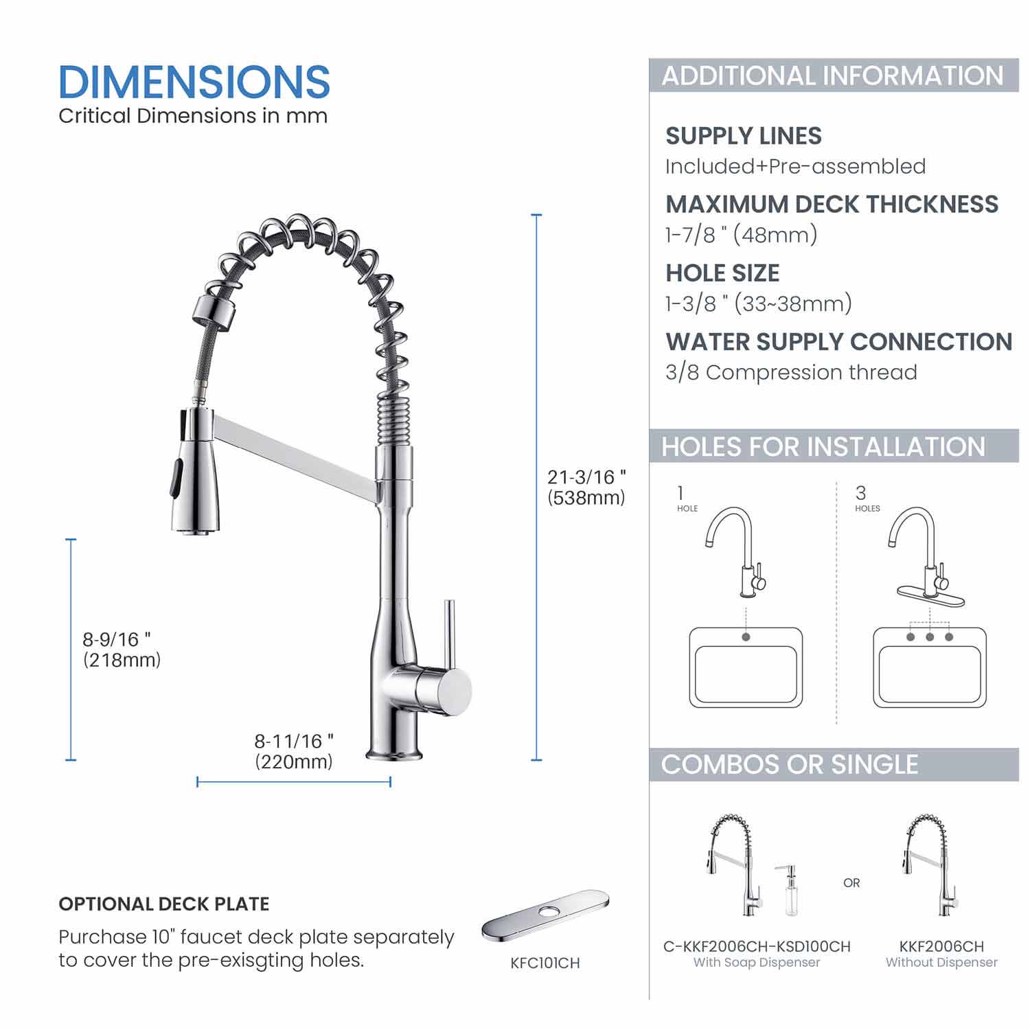 Kibi Largo Single Handle Pull Down Kitchen Faucet in Chrome Finish - KKF2006CH