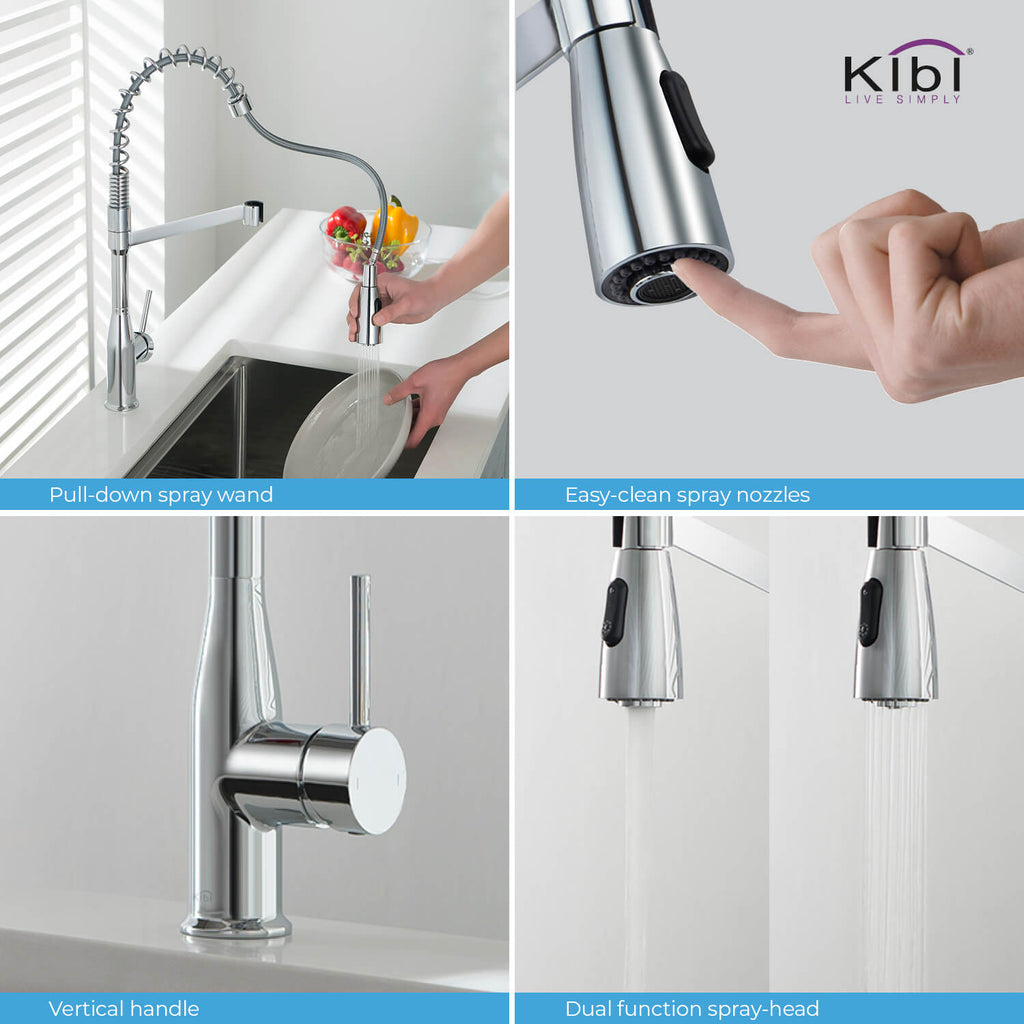 Kibi Largo Single Handle Pull Down Kitchen Faucet in Chrome Finish - KKF2006CH