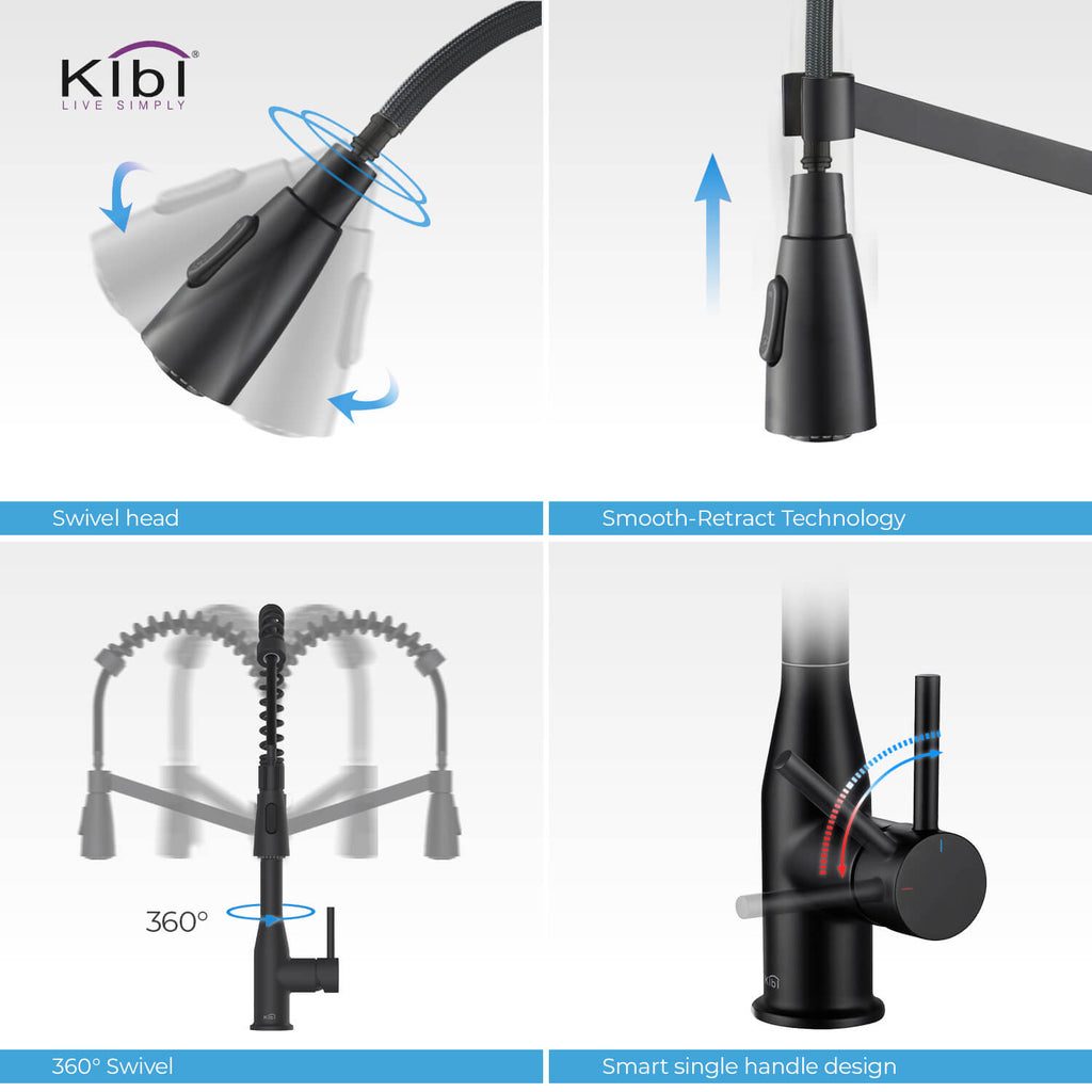Kibi Largo Single Handle Pull Down Kitchen Faucet in Matte Black Finish - KKF2006MB