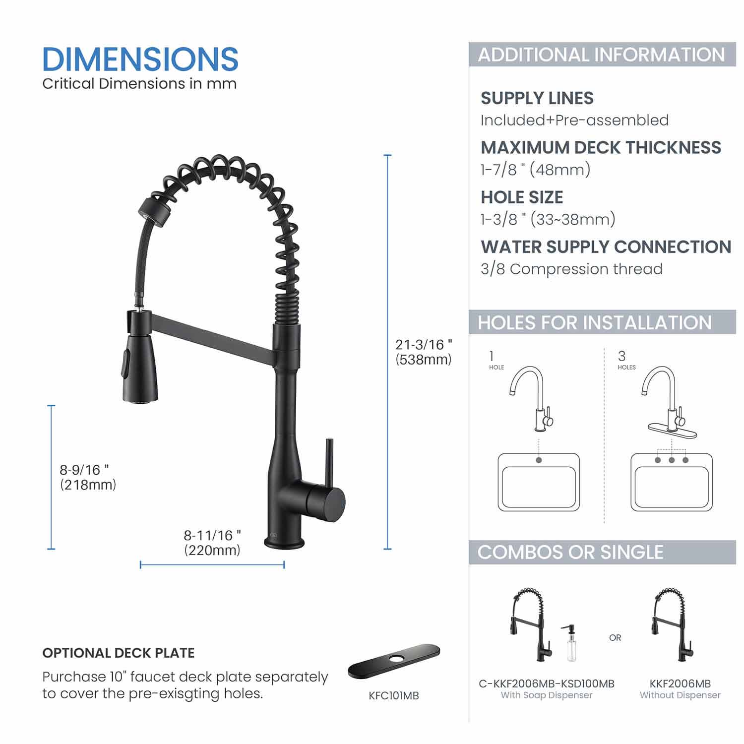 Kibi Largo Single Handle Pull Down Kitchen Faucet in Matte Black Finish - KKF2006MB