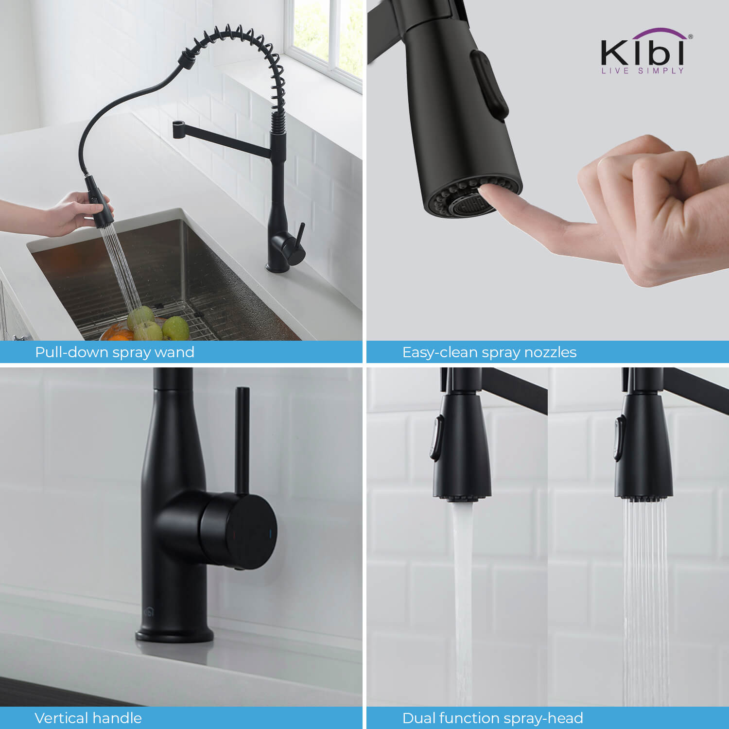 Kibi Largo Single Handle Pull Down Kitchen Faucet in Matte Black Finish - KKF2006MB