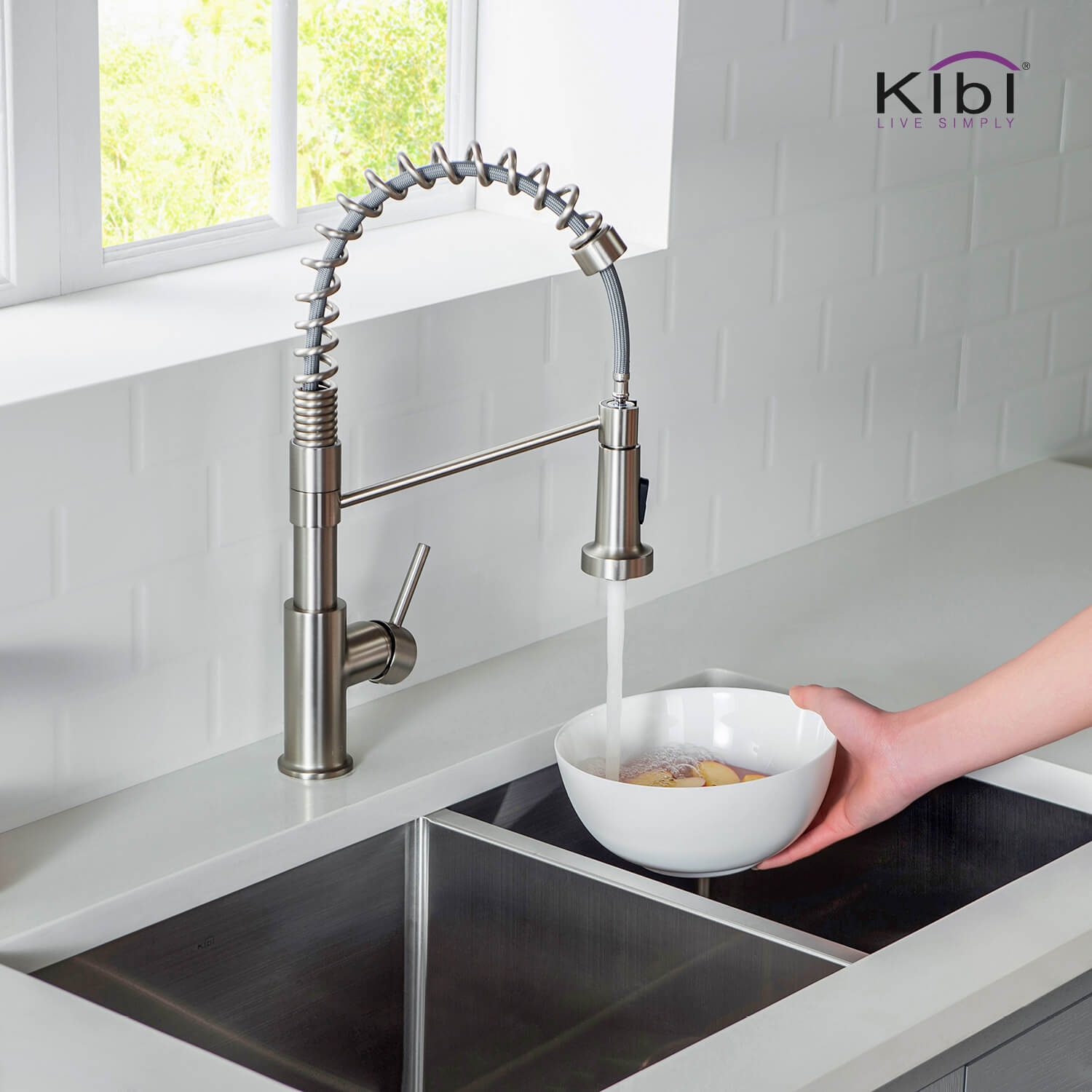 Kibi Lodi Single Handle High Arc Pull Down Kitchen Faucet IN Brushed Nickel Finish - KKF2004BN