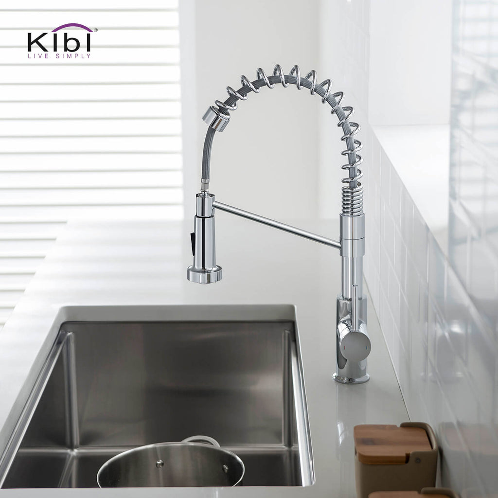 Kibi Lodi Single Handle High Arc Pull Down Kitchen Faucet In Chrome Finish - KKF2004CH