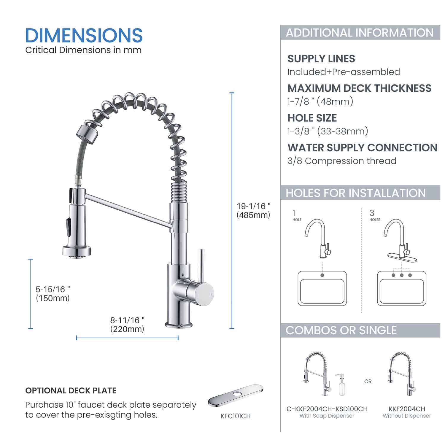Kibi Lodi Single Handle High Arc Pull Down Kitchen Faucet In Chrome Finish - KKF2004CH