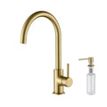 Kibi Lowa Single Handle High Arc Kitchen Bar Sink Faucet With Soap Dispenser in Brushed Gold Finish - C-KKF2001BG-KSD100BG