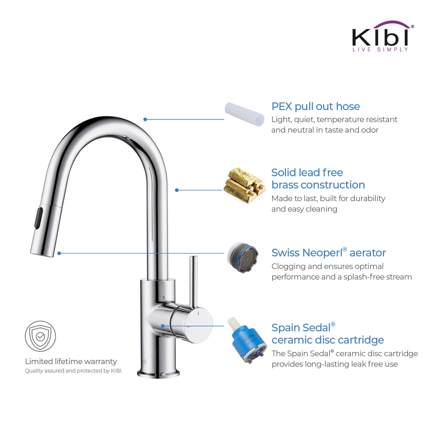 Kibi Luxe Single Handle High Arc Pull Down Kitchen Faucet With Soap Dispenser in Chrome Finish - C-KKF2011CH-KSD100CH