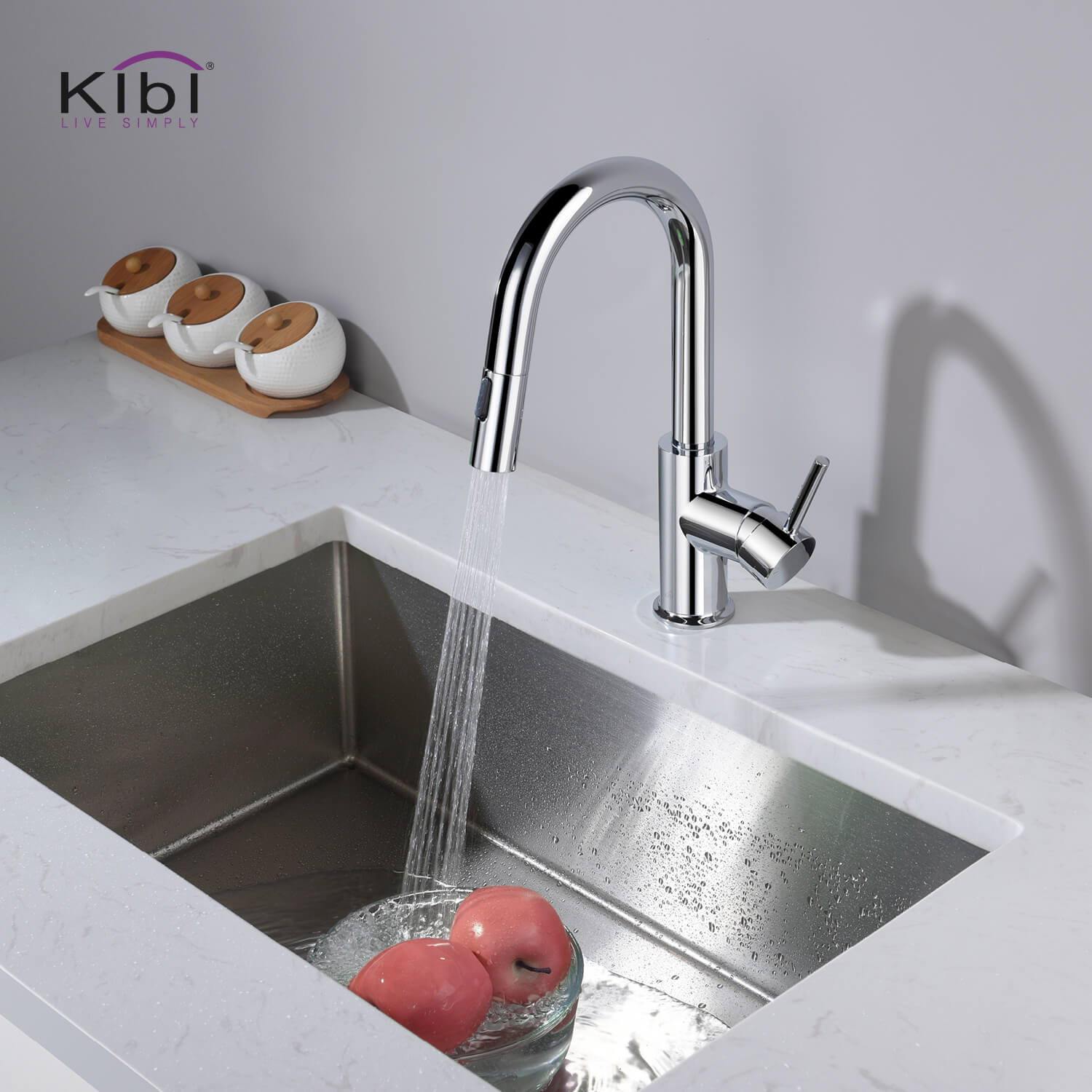 Kibi Luxe Single Handle High Arc Pull Down Kitchen Faucet in Chrome Finish - KKF2011CH