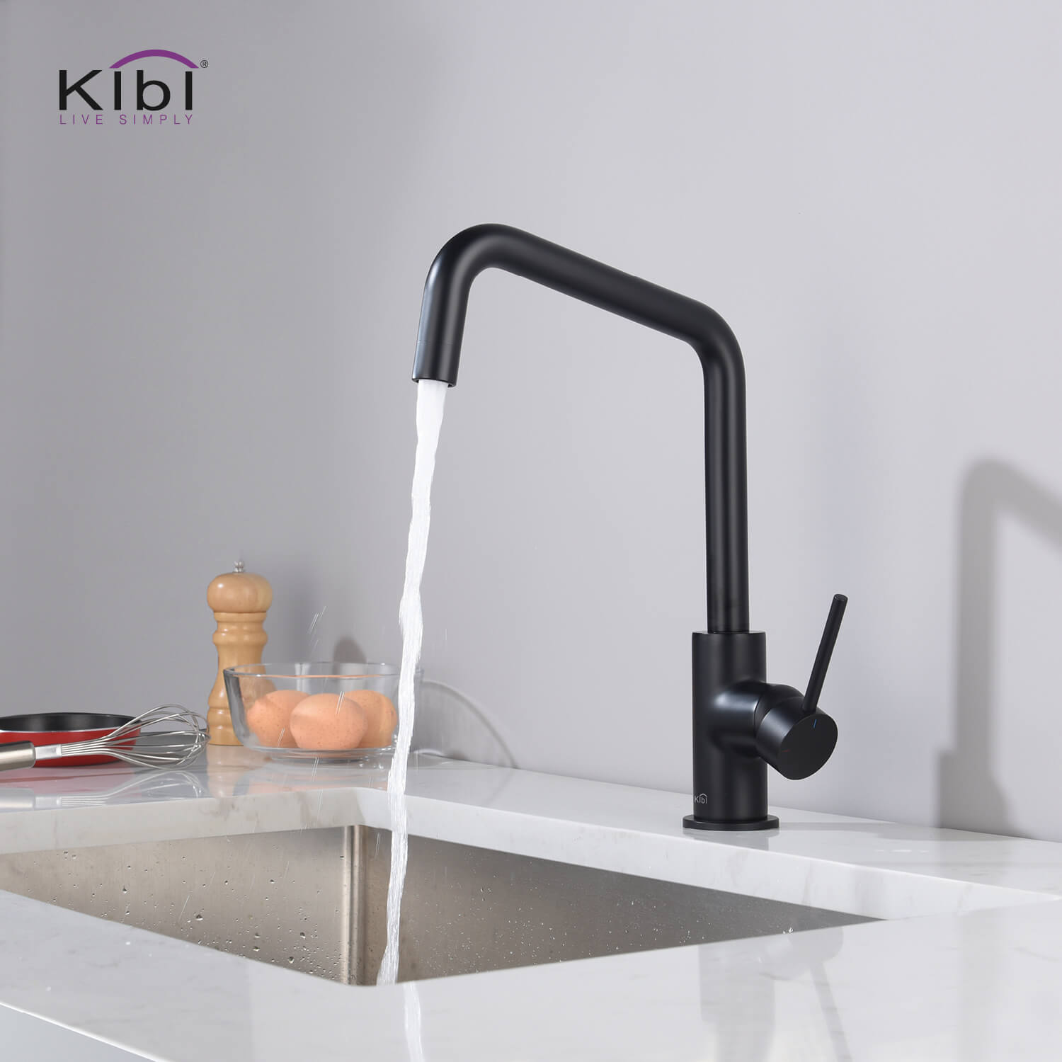 Kibi Macon Single Handle High Arc Kitchen Bar Sink Faucet With Soap Dispenser in Matte Black Finish - C-KKF2012MB-KSD100MB