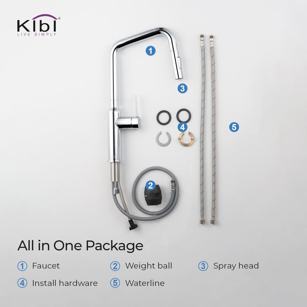 Kibi Macon Single Handle High Arc Pull Down Kitchen Faucet With Soap Dispenser in Chrome Finish - C-KKF2007CH-KSD100CH