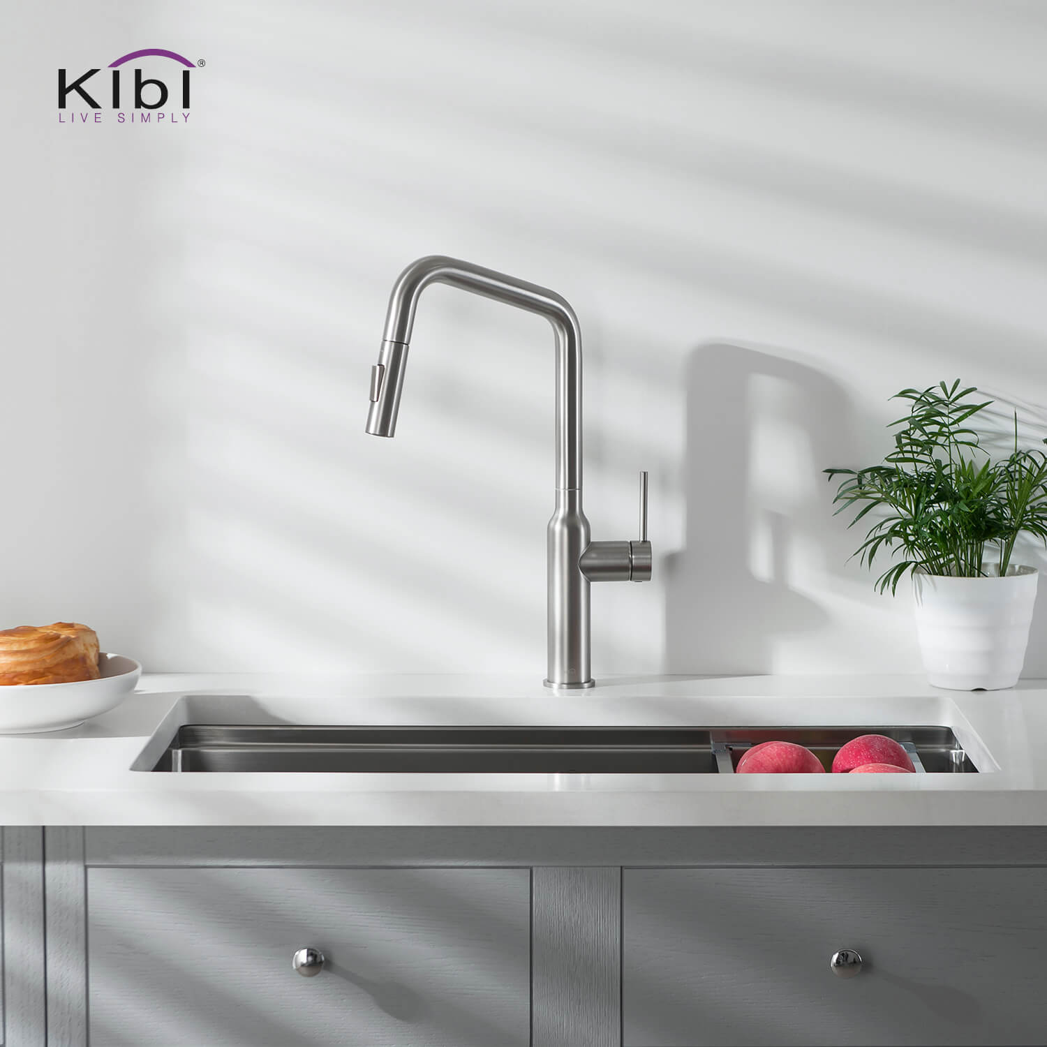 Kibi Macon Single Handle High Arc Pull Down Kitchen Faucet in Brushed Nickel Finish - KKF2007BN