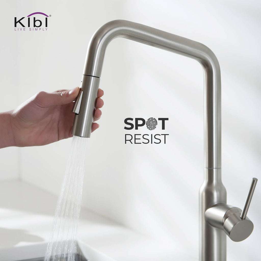 Kibi Macon Single Handle High Arc Pull Down Kitchen Faucet in Brushed Nickel Finish - KKF2007BN