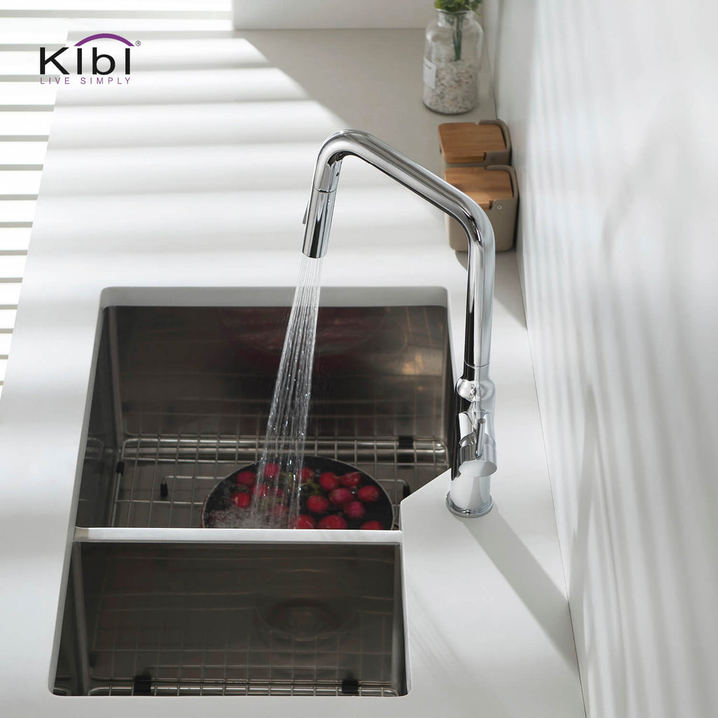 Kibi Macon Single Handle High Arc Pull Down Kitchen Faucet in Chrome Finish - KKF2007CH