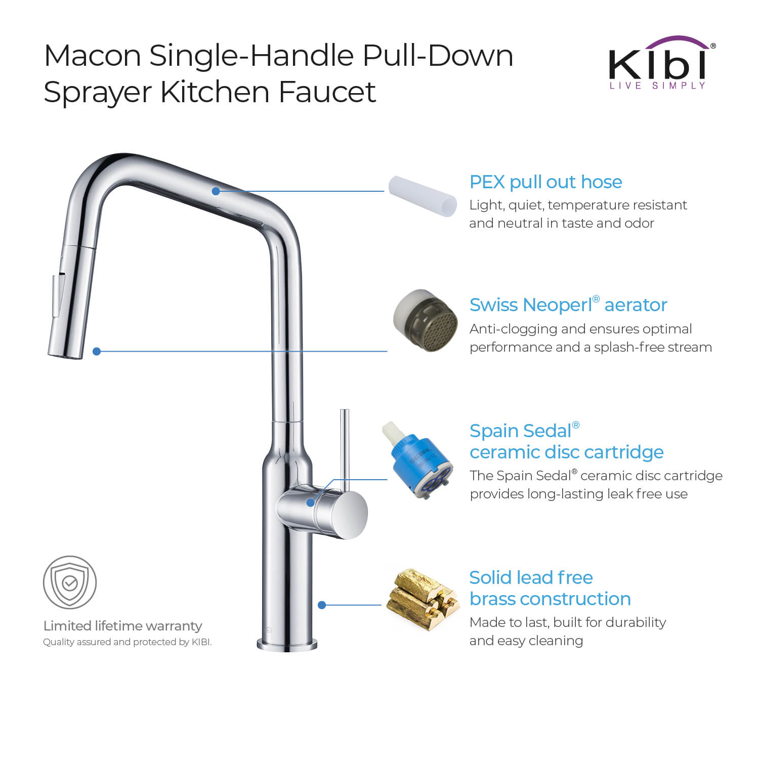 Kibi Macon Single Handle High Arc Pull Down Kitchen Faucet in Chrome Finish - KKF2007CH