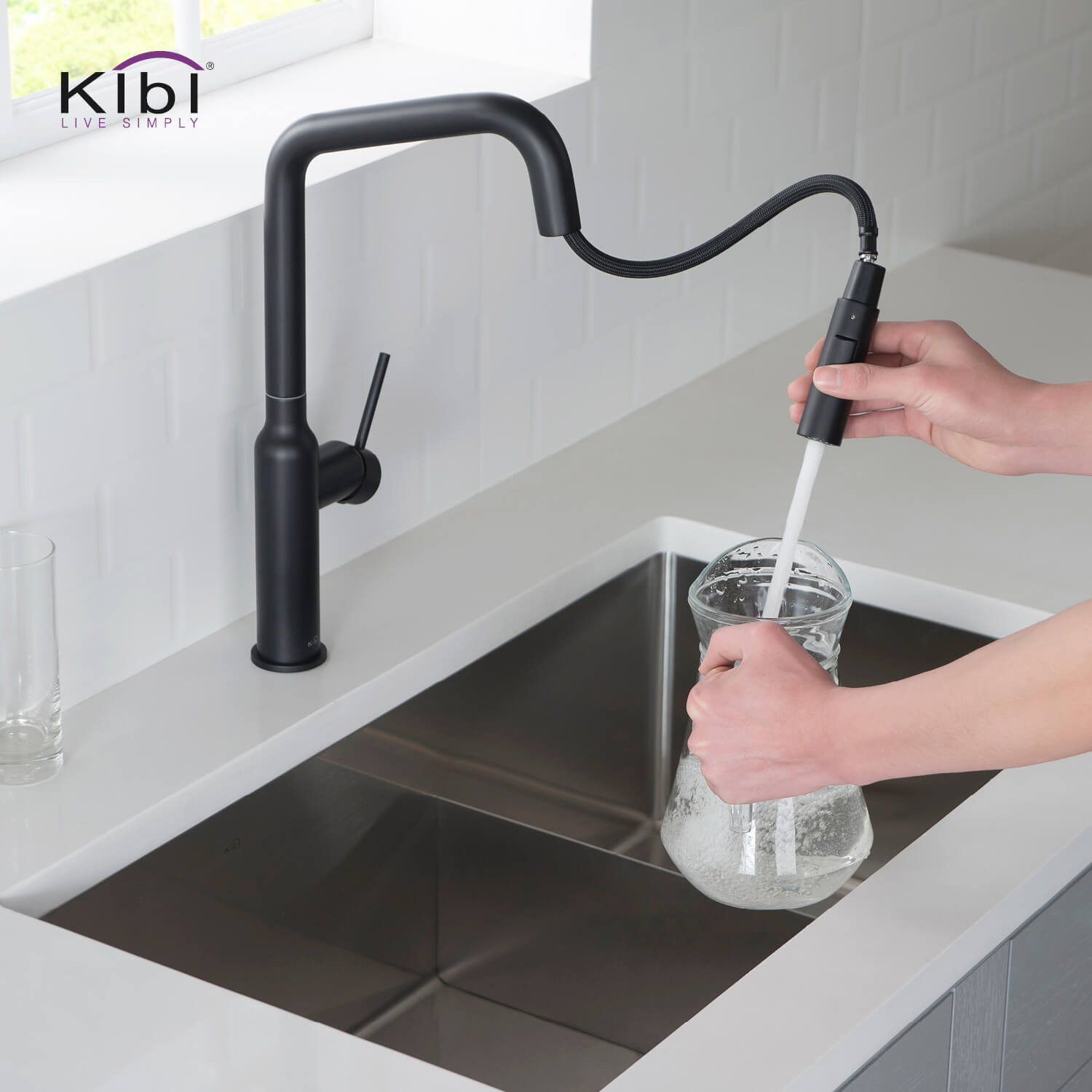 Kibi Macon Single Handle High Arc Pull Down Kitchen Faucet in Matte Black Finish - KKF2007MB