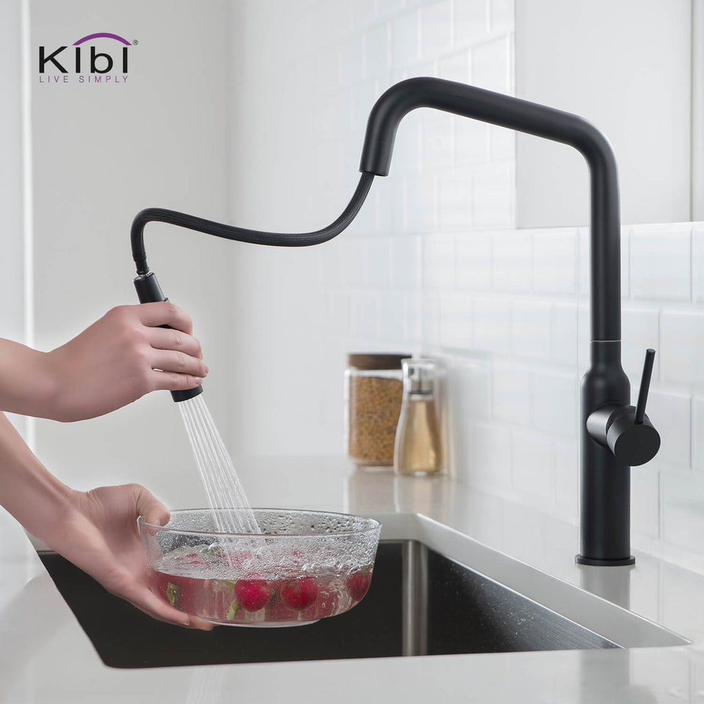 Kibi Macon Single Handle High Arc Pull Down Kitchen Faucet in Matte Black Finish - KKF2007MB