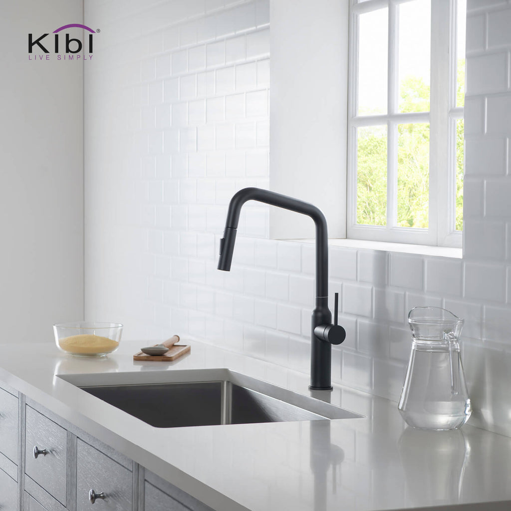 Kibi Macon Single Handle High Arc Pull Down Kitchen Faucet in Matte Black Finish - KKF2007MB