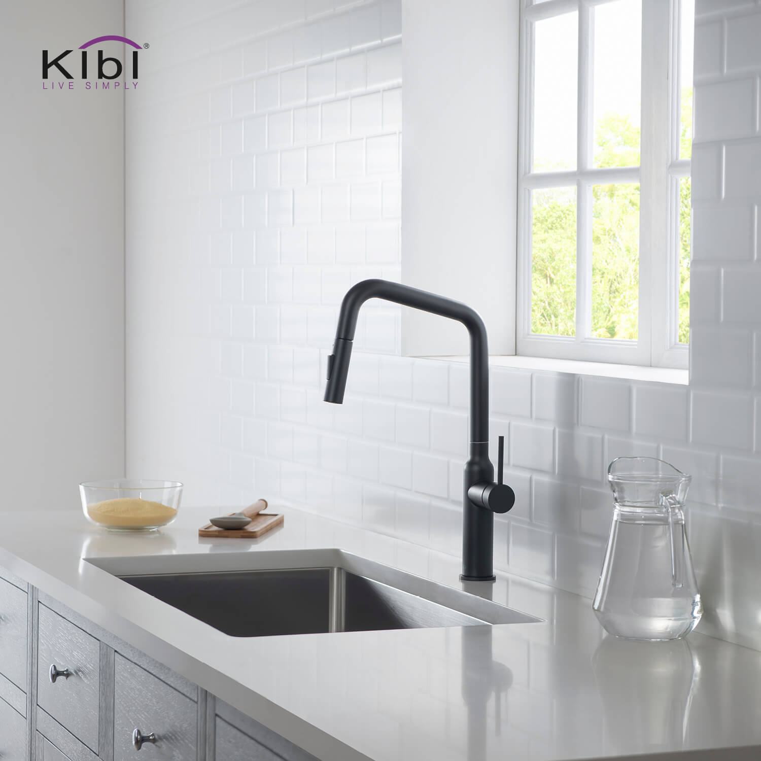 Kibi Macon Single Handle High Arc Pull Down Kitchen Faucet in Matte Black Finish - KKF2007MB