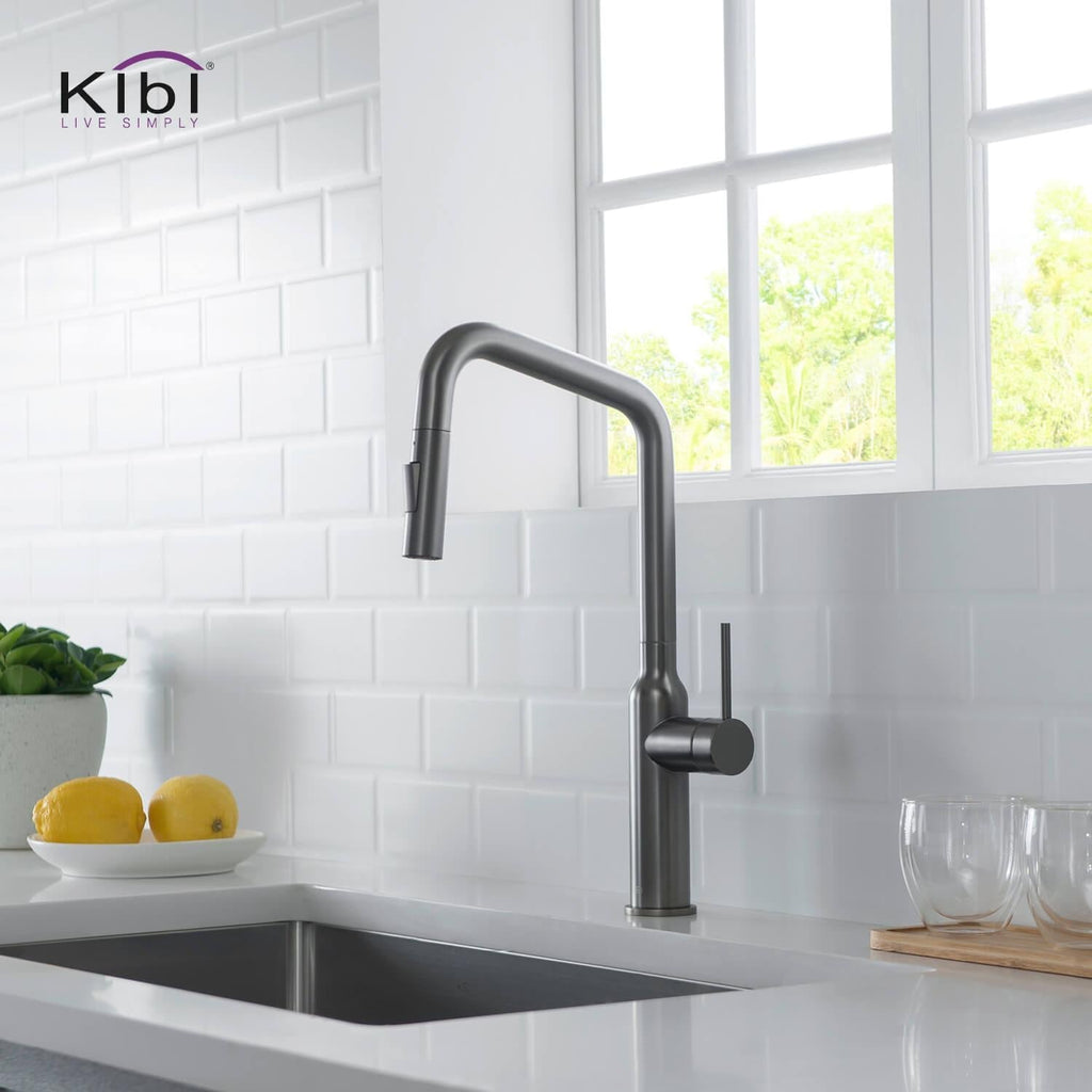 Kibi Macon Single Handle High Arc Pull Down Kitchen Faucet in Titanium Finish - KKF2007TT