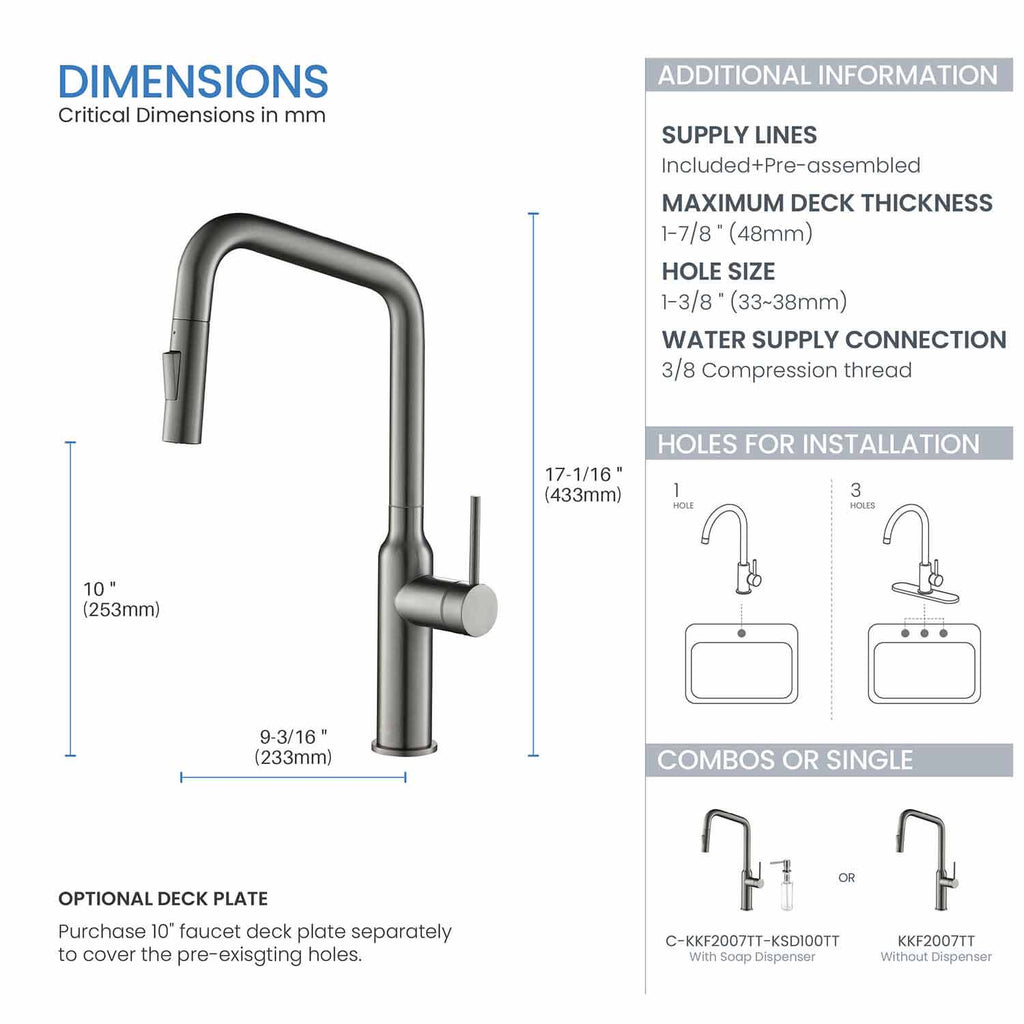 Kibi Macon Single Handle High Arc Pull Down Kitchen Faucet in Titanium Finish - KKF2007TT