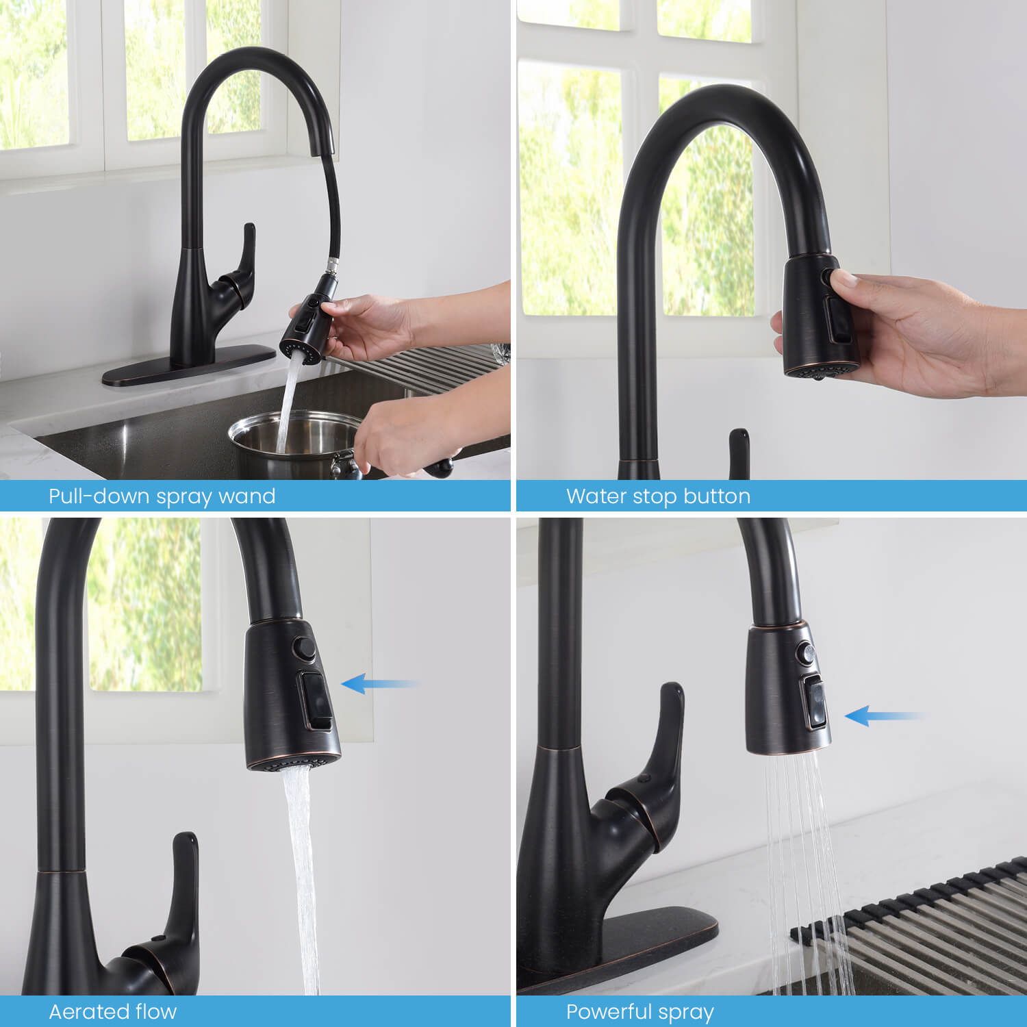 Kibi Single Handle Pull Down Kitchen Faucet In Oil Rubbed Bronze Finish - F101ORB