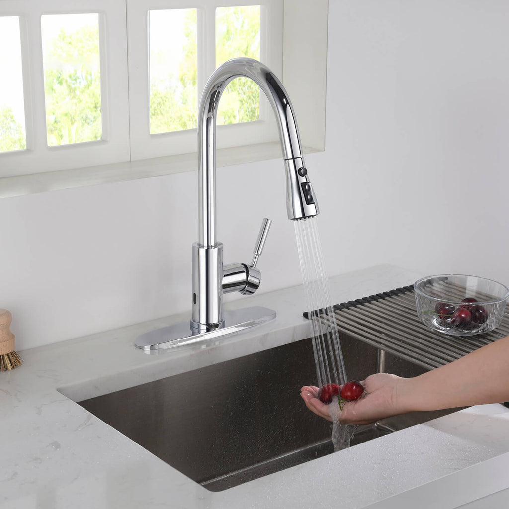 Kibi Single Handle Pull Down Kitchen Faucet With Touch Sensor In Chrome Finish - F102CH-S