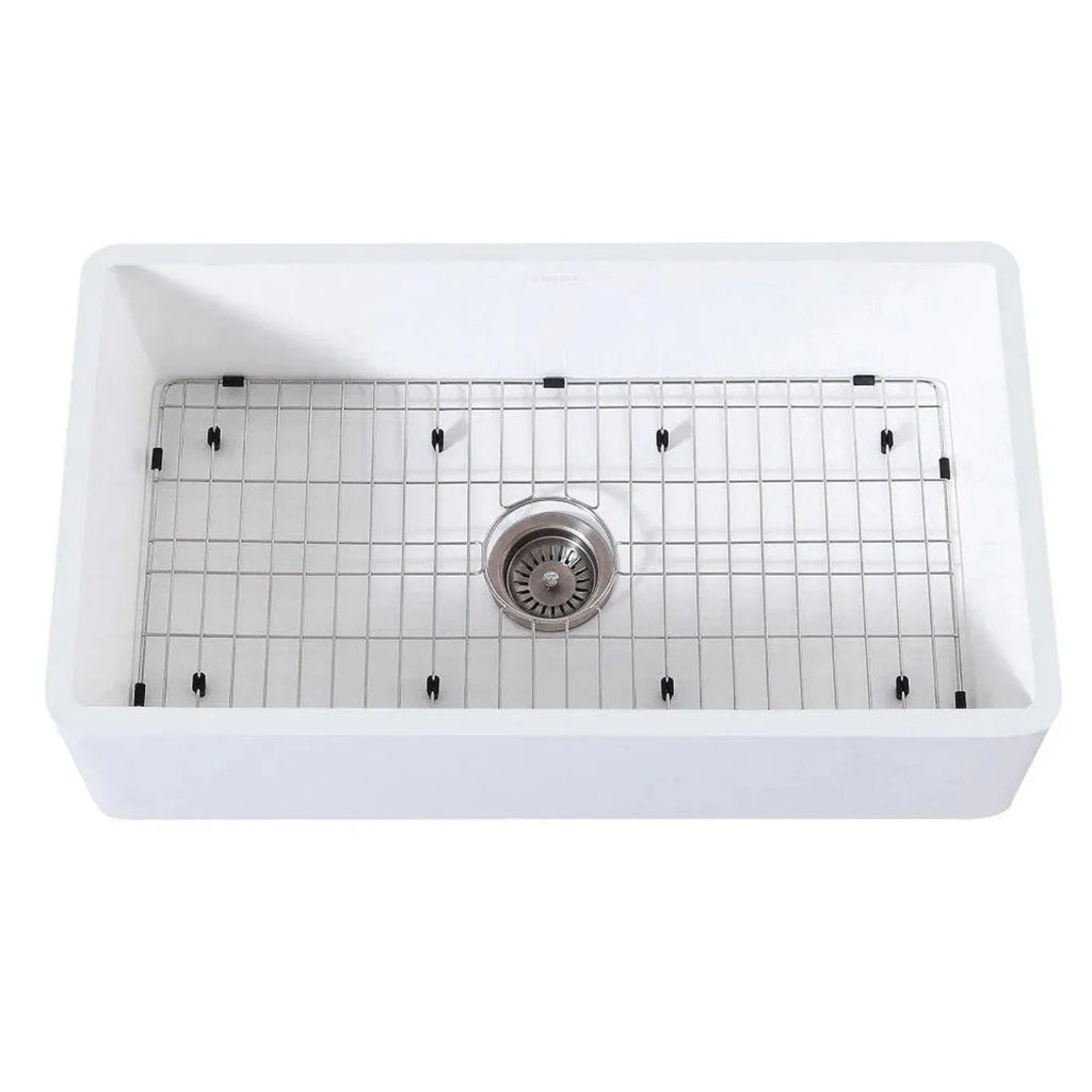 Kingston Brass 36 in. Farmhouse Kitchen Sink with Strainer and Grid in Matte White - KGKFA361810BC