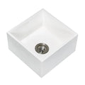 Kingston Brass Arcticstone 15 in. Solid Surface White Stone Apron-Front Single Bowl Farmhouse Bar Prep Sink with Strainer in Matte White - GKUSA15158