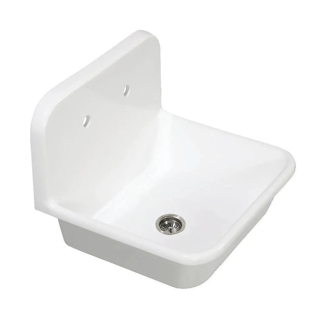 Kingston Brass Arcticstone 24 in. Solid Surface White Stone Single Bowl Top-Mount Kitchen Sink with Backsplash and Strainer in Matte White - GKTA242119