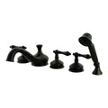 Kingston Brass Restoration Three-Handle 5-Hole Deck Mount Roman Tub Faucet with Hand Shower in Oil Rubbed Bronze - KS33355AL