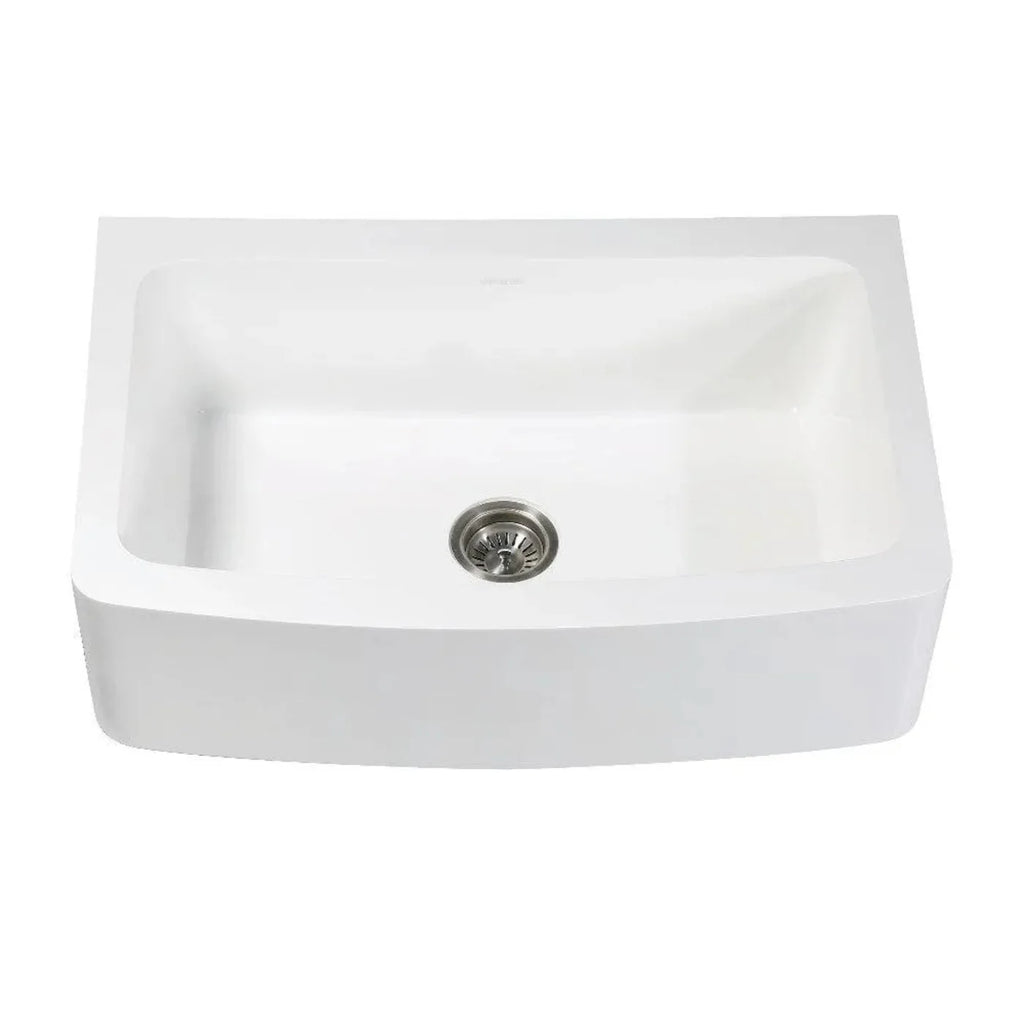 Kingston Brass Solid Surface 33 in. x 22 in. Farmhouse Apron Front Single Bowl Kitchen Sink in Matte White - GKFA33229