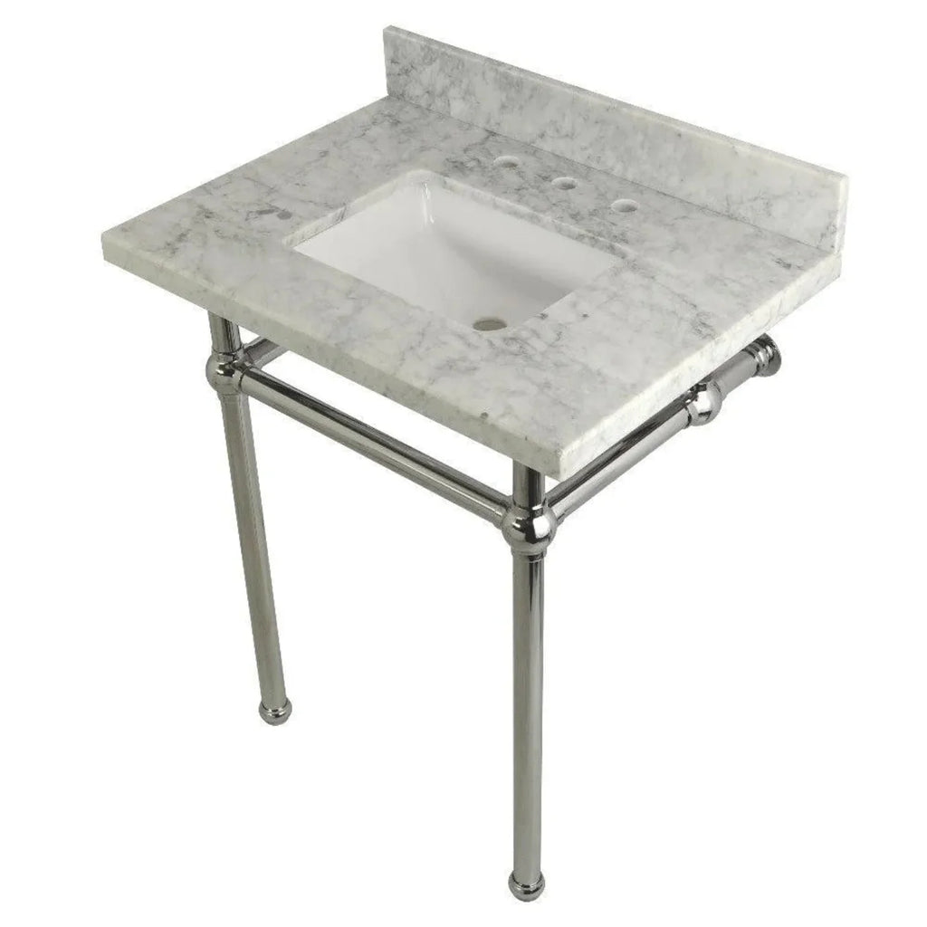 Kingston Brass Templeton 30 in. x 22 in. Carrara Marble Vanity Top with Brass Console Legs - KVPB30MBSQ