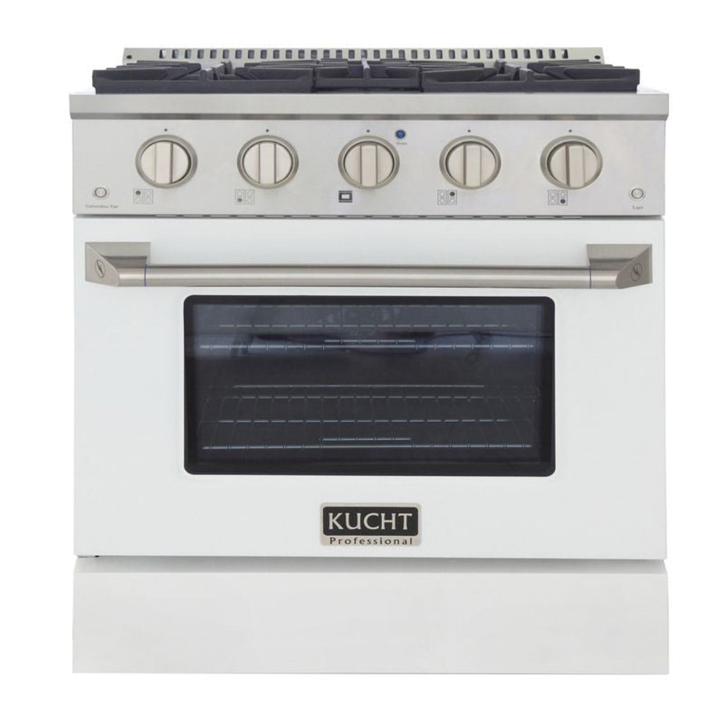 Kucht 30 Inch Pro-Style KDF Series Natural Gas Stainless Steel Dual Fuel Range with White Oven Door - KDF302-W