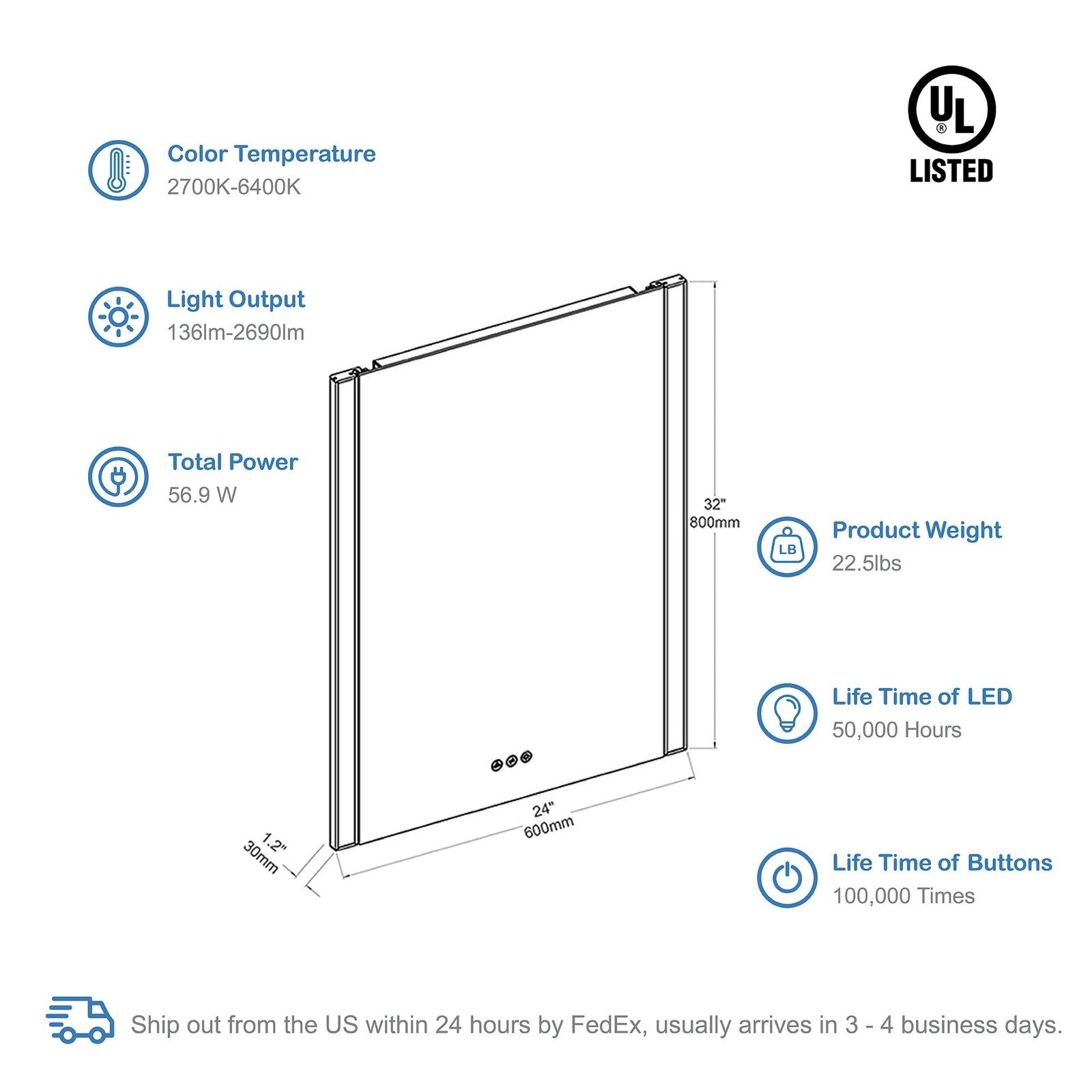 Blossom Binary 24″ LED Mirror - LED M5 2432 CH