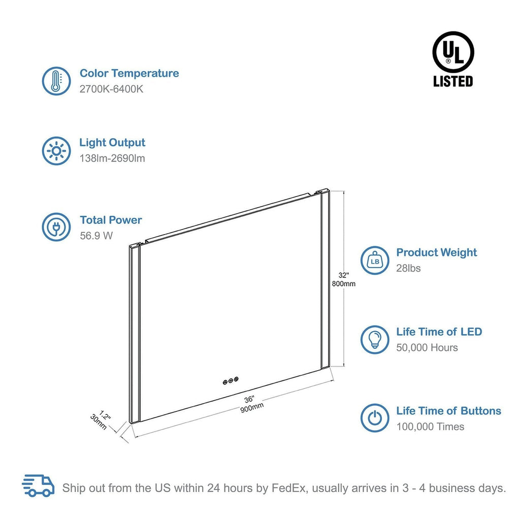Blossom Binary 36″ LED Mirror - LED M5 3632 CH