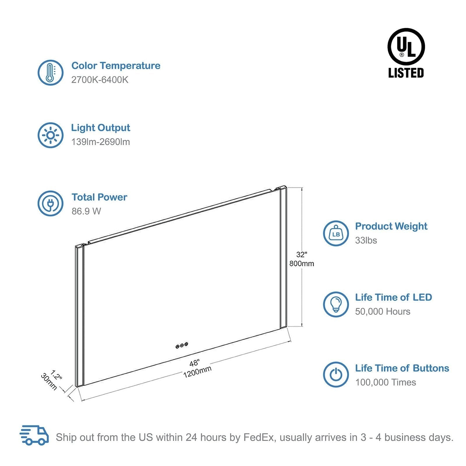 Blossom Binary 48″ LED Mirror - LED M5 4832 CH