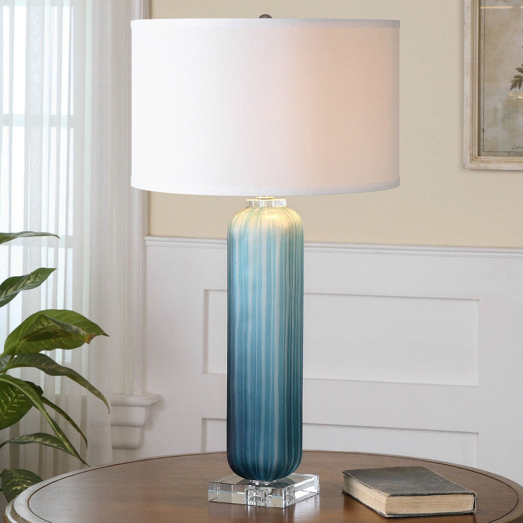 Uttermost Caudina Frosted Blue Glass Lamp 26193-1