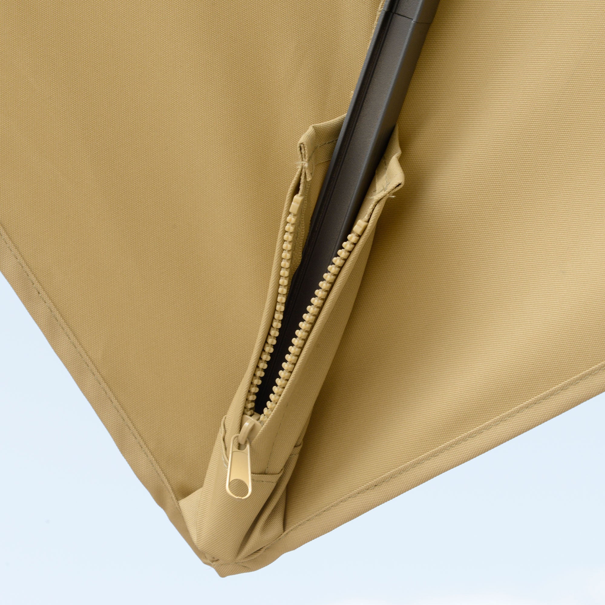 Outsunny 10ft. Solar LED Cantilever Umbrella, Offset Hanging Umbrella with 360¡ãRotation, Cross Base, 8 Ribs, Tilt and Crank for Yard, Khaki - 84D-184V01KK