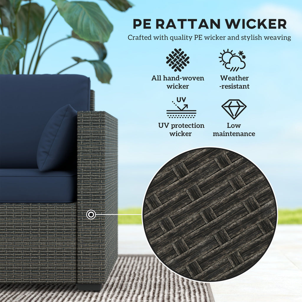 Outsunny 3-Seater PE Wicker Outdoor Sofa with Deep Seating & Removable Cushions, Navy Blue - 860-308V00BN