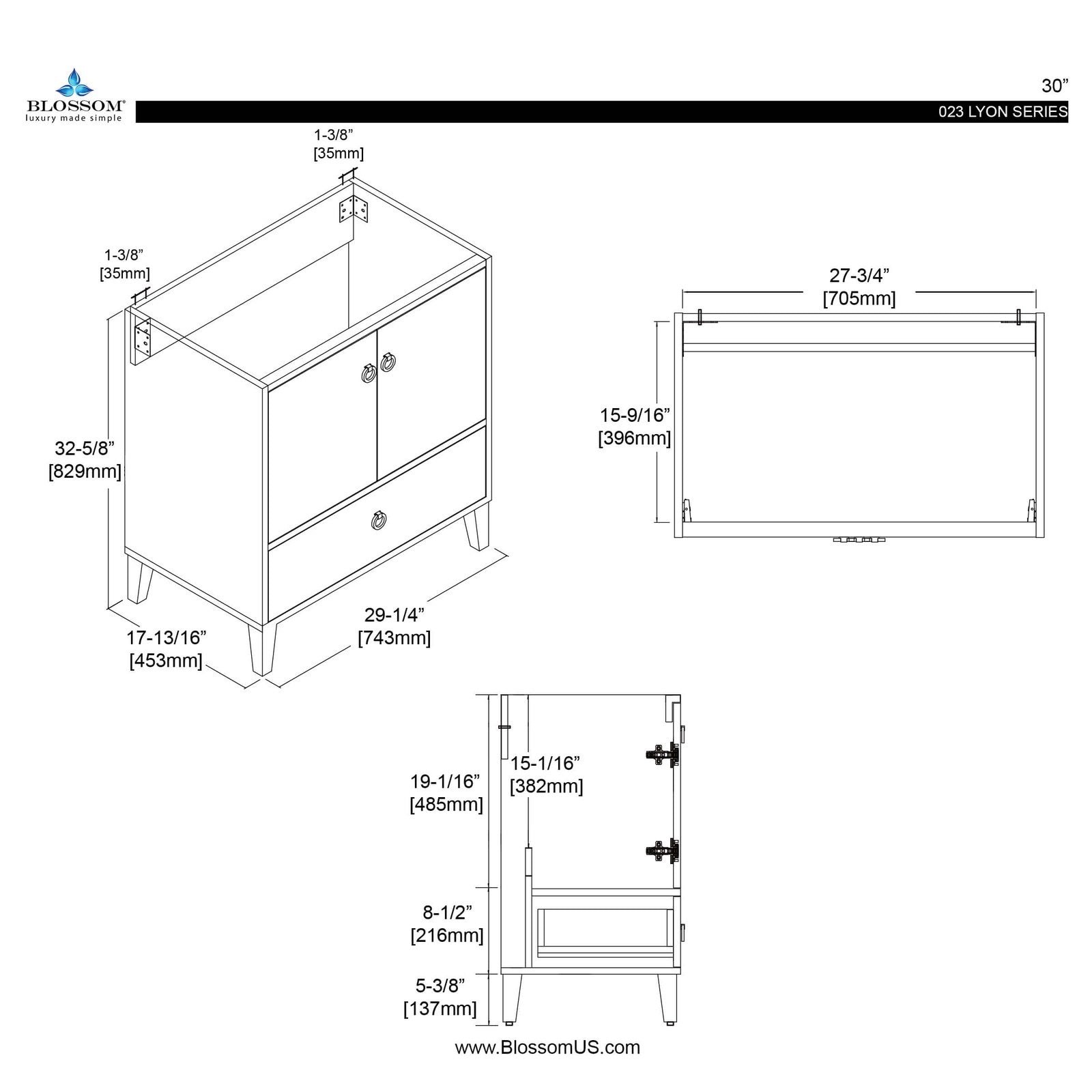 Blossom Lyon 30 Inch Bathroom Vanity - V8023 30 01