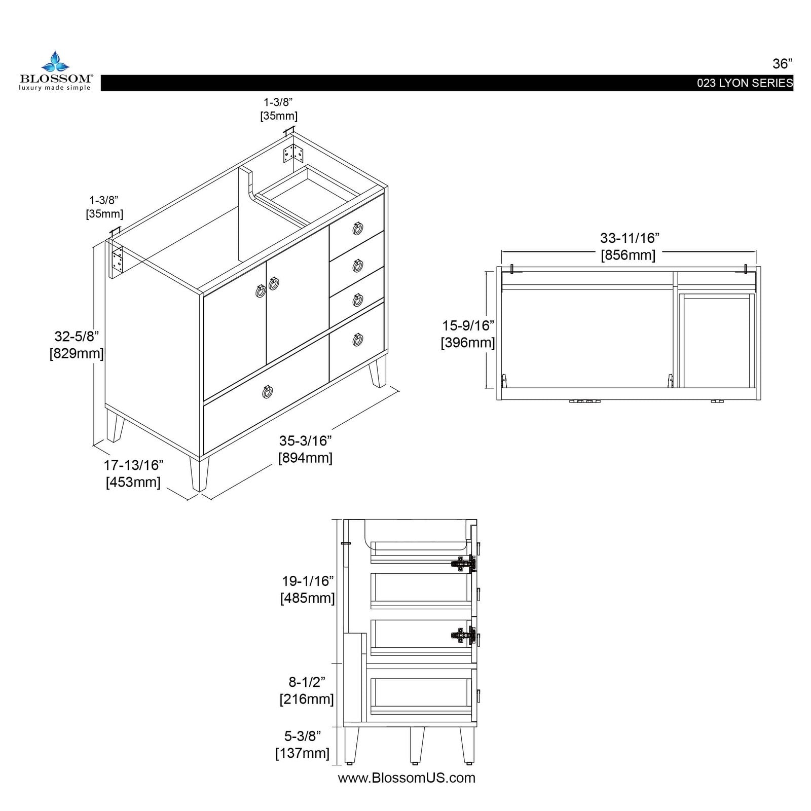 Blossom Lyon 36 Inch Bathroom Vanity - V8023 36 01
