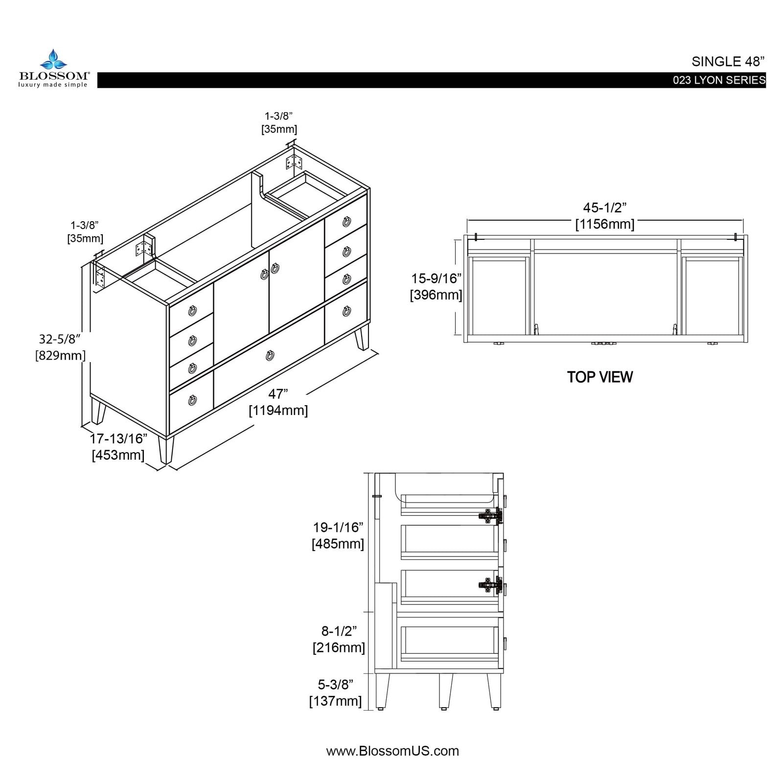 Blossom Lyon 48 Inch Bathroom Vanity – Single Sink - V8023 48 01S