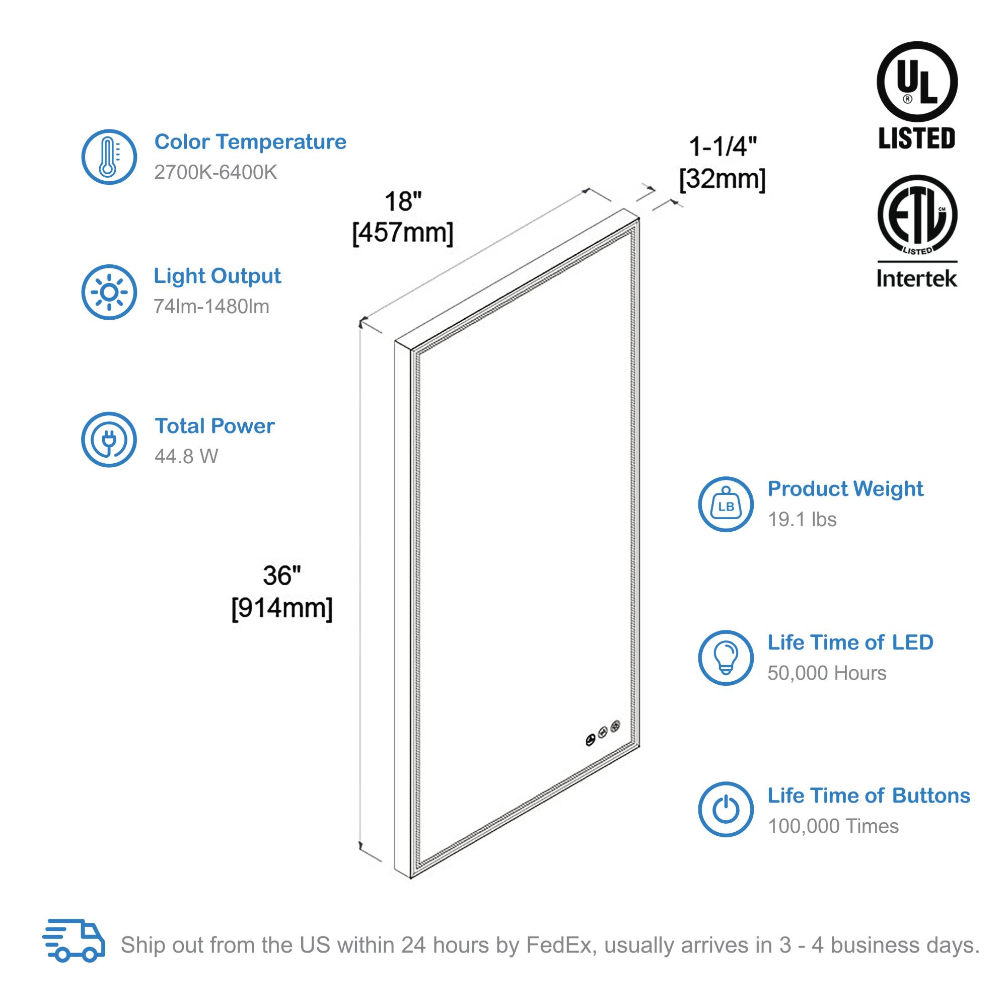 Blossom Stellar 18 Inch LED Mirror - LED M4 1836 MB