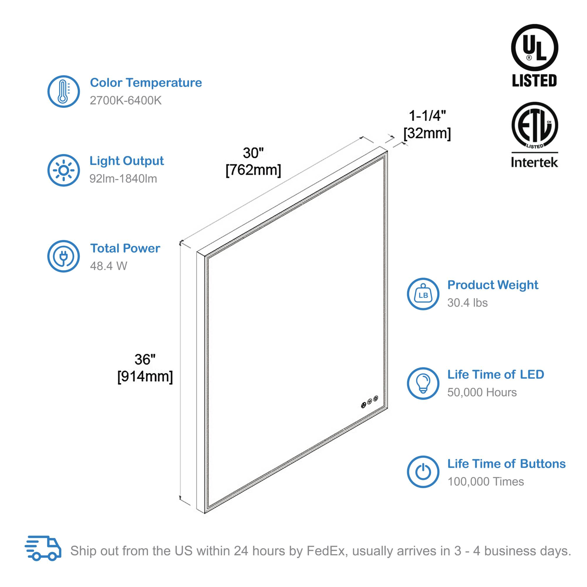 Blossom Stellar 30 Inch LED Mirror - LED M4 3036 MB