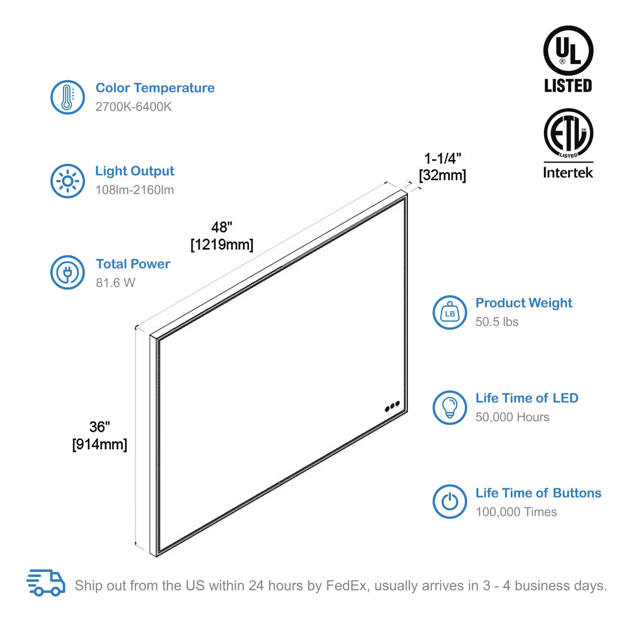 Blossom Stellar 48 Inch LED Mirror - LED M4 4836 MB